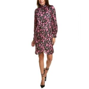 EUC Julia Jordon Dress Black Pink Floral High Neck Long Sleeve Size 2